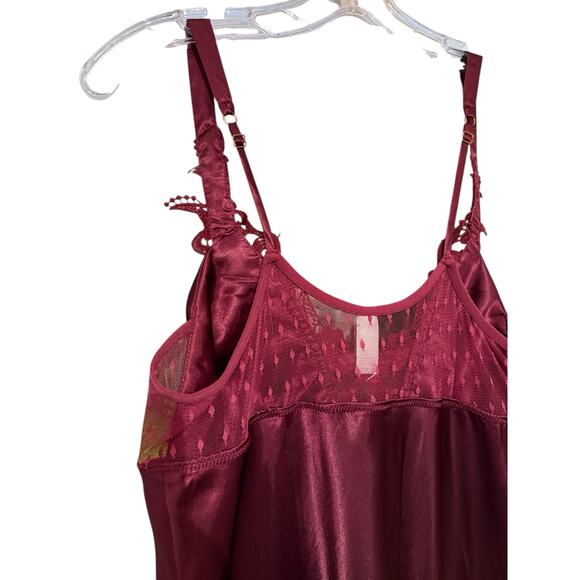 Flora Large Dark Wine Raspberry Nightgown Sexy Satin Lacy Large Hi Low - Picture 7 of 9